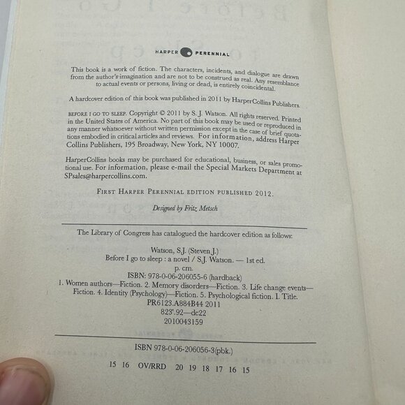 Before I Go To Sleep By S. J. Watson Paperback Novel - Picture 4 of 4